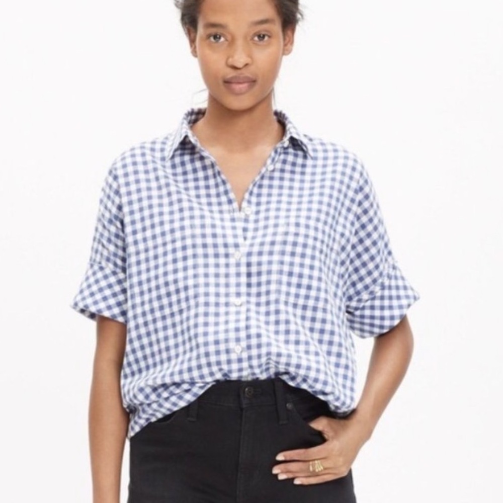 Madewell blue checker button down top. Size S